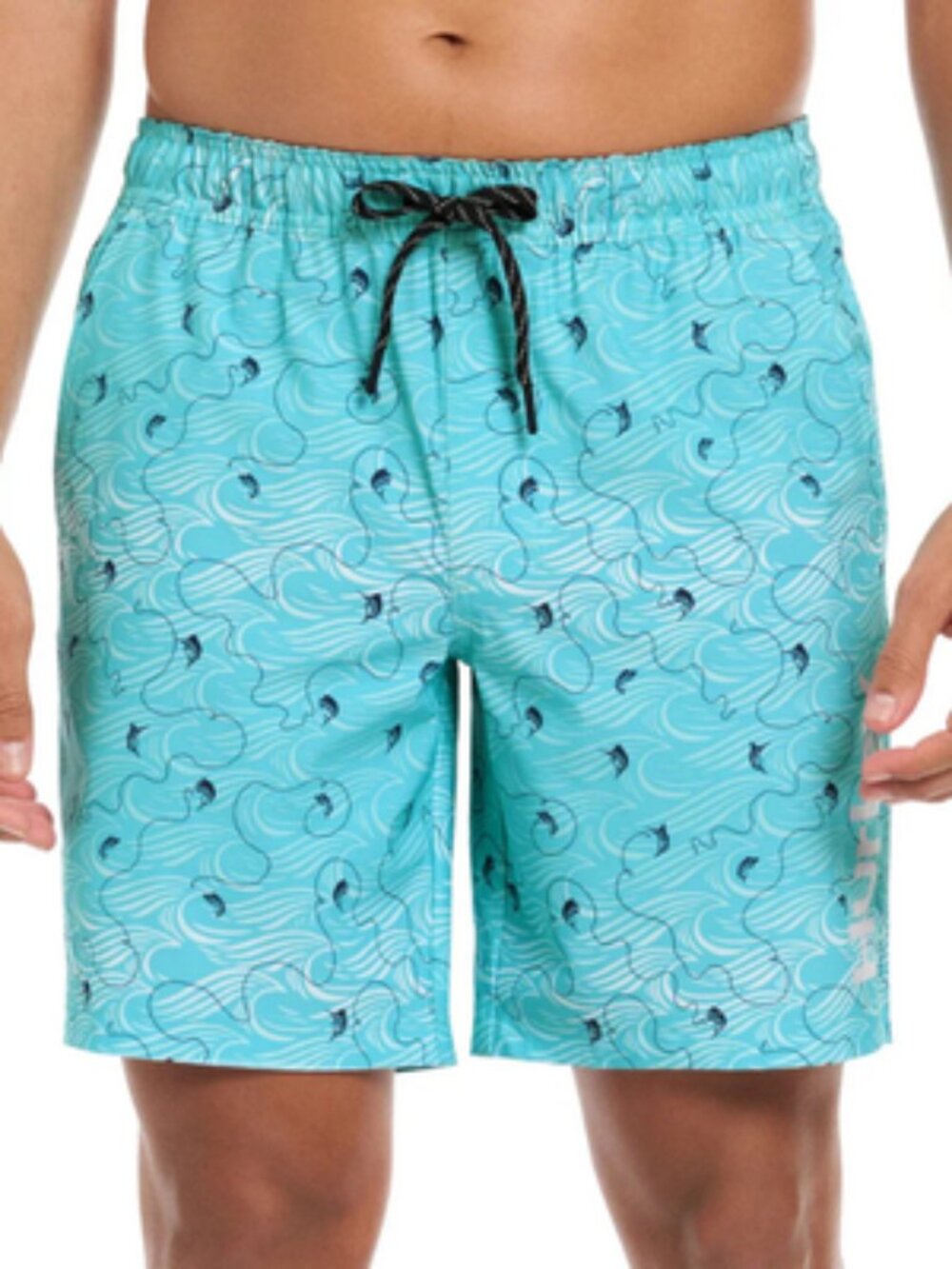HURLEY Blue Swim Trunks | Wave Fish Print Beach | Medium